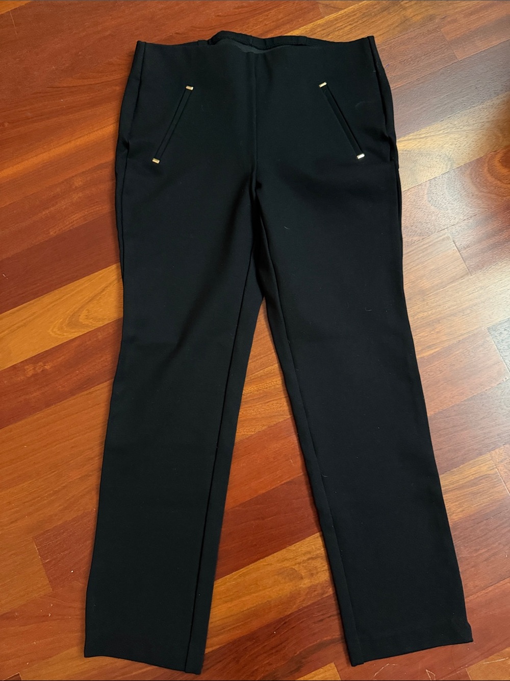 Chico's Black Slim Ponte Leggings with Gold Trim